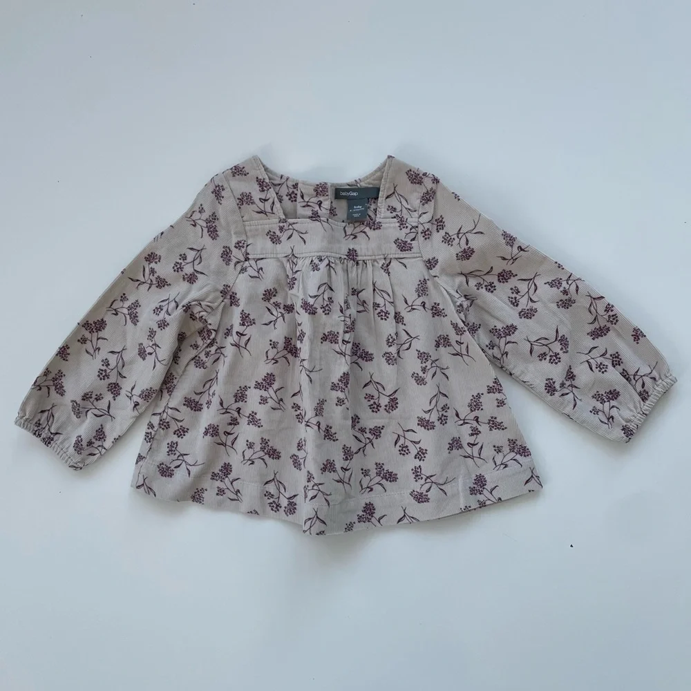 Baby Gap Baby Girl Cream Corduroy Red Floral Tops LOT OF TWO Size 6-12 Months